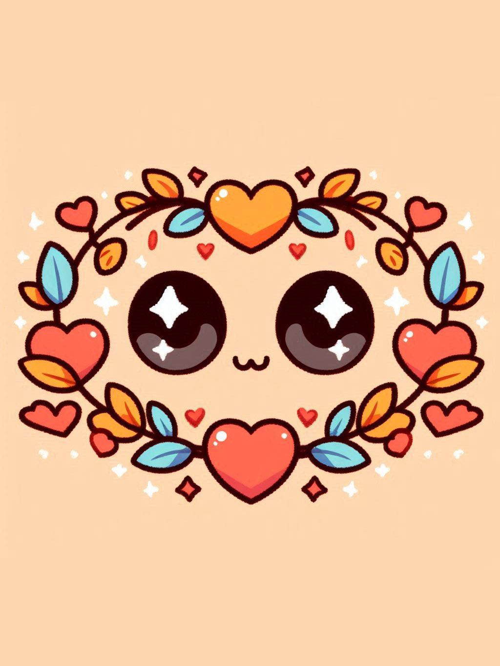 Thanksgiving love drawing ideas with a heart-shaped autumn garland featuring colorful leaves and cute eyes.